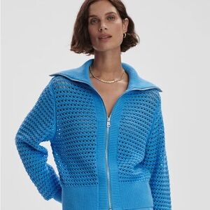 NWOT Varley Eloise Zip Through Knit Cardigan Azure Blue